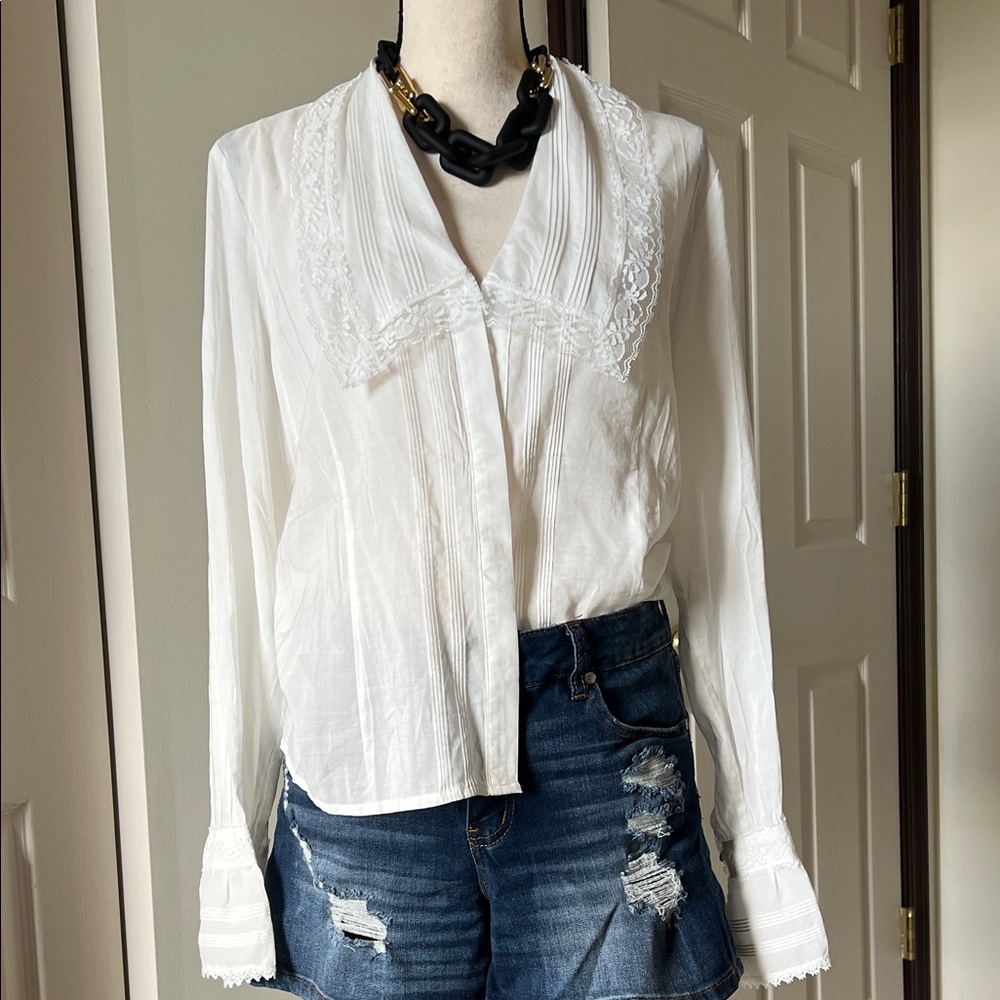 Reformation White Lace Button Down Shirt